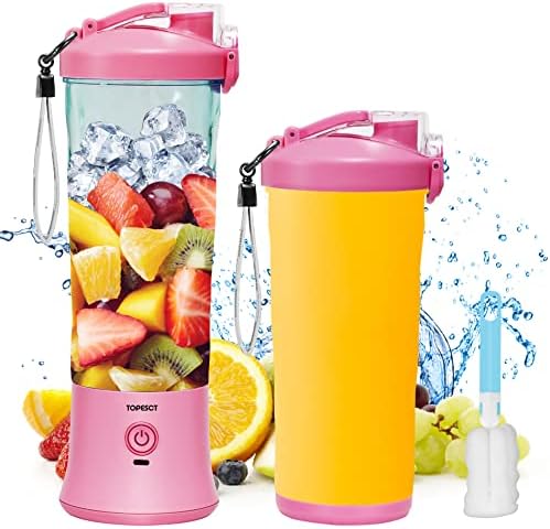  20 Oz Portable Blender For Shakes And Smoothies, TOPESCT Personal Size Blender USB Rechargeable, Strong Cutting Power With 6 Ultra-sharp Blades For Travel, Office & Sports (Black)