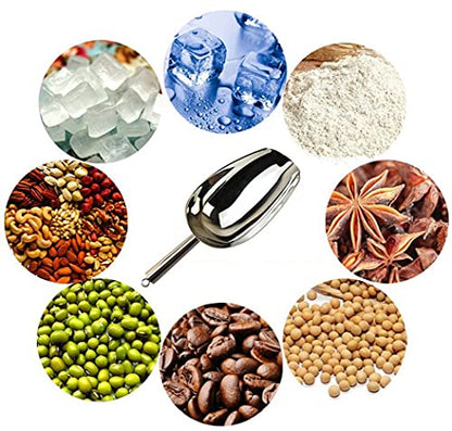  Metal Ice Scoop 6 Ounces, Small Stainless Steel 8.25 Inch Food Scoops For Kitchen Party Bar Wedding, Heavy Duty & Anti Rust, Superb Mirror Polish Surface, Easy Clean & Dishwasher Safe. By Kenbutsu.