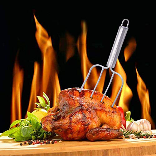  Tainless Steel Turkey Fork Set Of 2.- Transfer Chicken Or Ham Poultry Lifters Easily, Four Needle Meat Fork, Professional Carving Roaster Poultry Forks