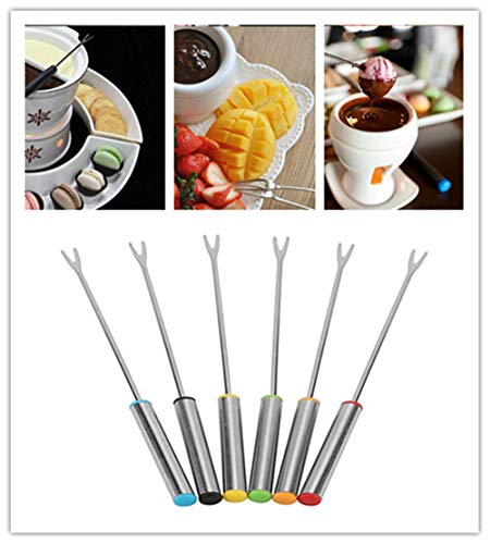  6 Pack Color Coding Cheese Fondue Forks, Stainless Steel Fruit Fondue Forks, 9.5 Inch