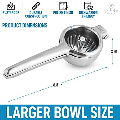  Lemon Squeezer Stainless Steel With Premium Heavy Duty Solid Metal Squeezer Bowl And Food Grade Silicone Handles - Large Manual Citrus Press Juicer And Lime Squeezer Stainless Steel