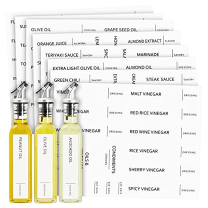  132 Preprinted Minimalist Oil Labels For Bottles, Condiments Labels, Oils And Vinegars Dispenser Stickers, Pantry Labels For Oil Bottles Organization