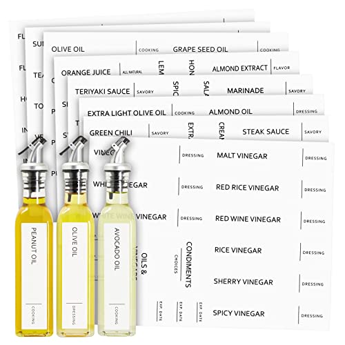  132 Preprinted Minimalist Oil Labels For Bottles, Condiments Labels, Oils And Vinegars Dispenser Stickers, Pantry Labels For Oil Bottles Organization