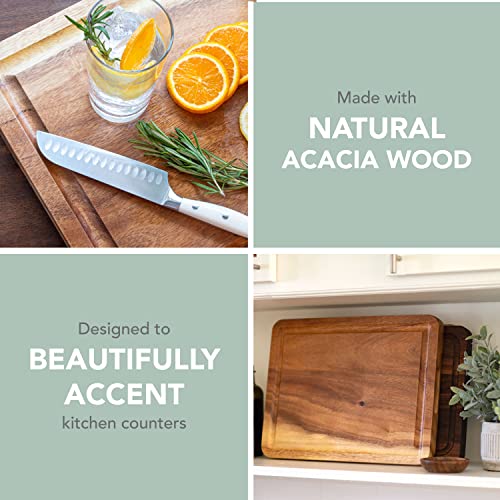  Large Acacia Wood Cutting Board, Butcher Block, Cheese Board With Juice Groove And Cracker Well - 17x13x1.25 Inch