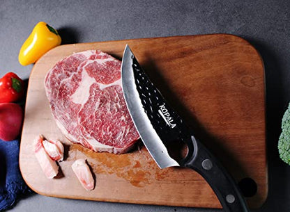  Kitchen Knife Multi-purpose Boning Knives For Cooking, BBQ, Camping, Grill, Carbon Steel Chef Knife With Leather Sheath