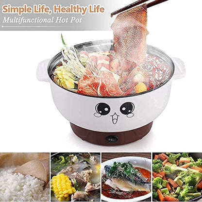  110 V,4 In 1 Multifunction Electric Skillet,Non-Stick Hot Pot,Stainless Steel Rice Cooker/Noodle Cooker,Portable Frying Pan & Roaster,Mini Stockpot With Lid.