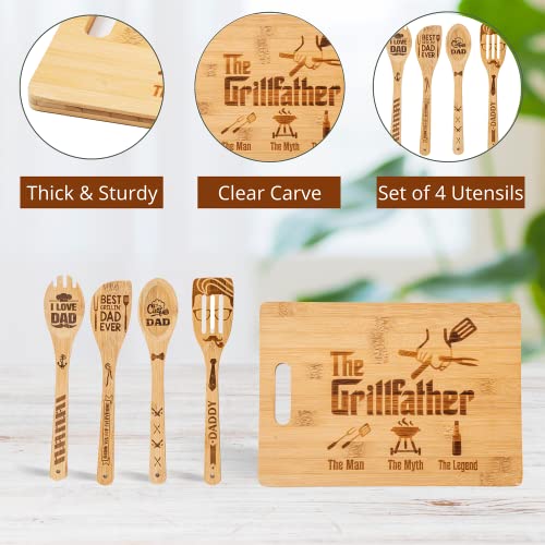  Fathers Day Gifts, Gifts For Dads, Dad Cutting Board, The Grillfather The Man The Myth The Legend - Dad Gifts On Birthday Engraved Board Gift Set For Papa, Stepfather, Godfather 9.4 X13.4"