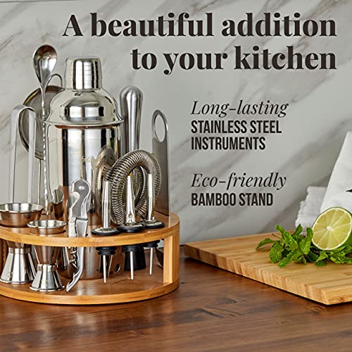  Bartender Kit - 15 Piece Set Including Cocktail Shaker And Bar Accessories, Perfect For Drink Mixing At Home, Plus Exclusive Recipe Cards
