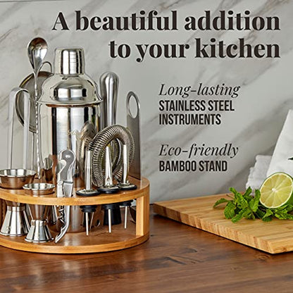  Bartender Kit - 15 Piece Set Including Cocktail Shaker And Bar Accessories, Perfect For Drink Mixing At Home, Plus Exclusive Recipe Cards