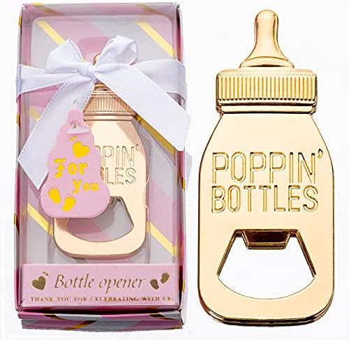  24Packs Golden Baby Bottle Openers For Baby Shower Favors Gifts, Decorations Souvenirs, Poppin Bottles Openers With Exquisite Gifts Box Used For Guests  Gender Reveal Party Favors (white, 24)