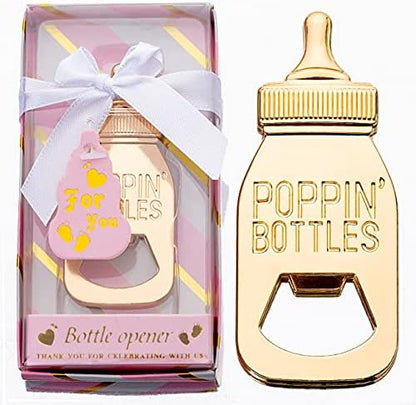  24Packs Golden Baby Bottle Openers For Baby Shower Favors Gifts, Decorations Souvenirs, Poppin Bottles Openers With Exquisite Gifts Box Used For Guests  Gender Reveal Party Favors (white, 24)