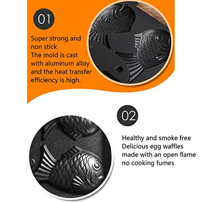  CHICIRIS Taiyaki Pan, Japanese Taiyaki Fish Waffle Maker Nonstick Cake Pan Pancake Double Pan, 7.1 X 5.5
