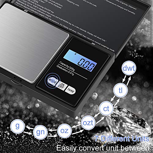  Pocket Gram Scale 500g X 0.01g, [7 Units] Diyife® Digital Grams Scale, Small Ounce Scale, Stainless Steel Jewelry Scale With Tare, Auto Off, LCD Back-Lit, Batteries Included