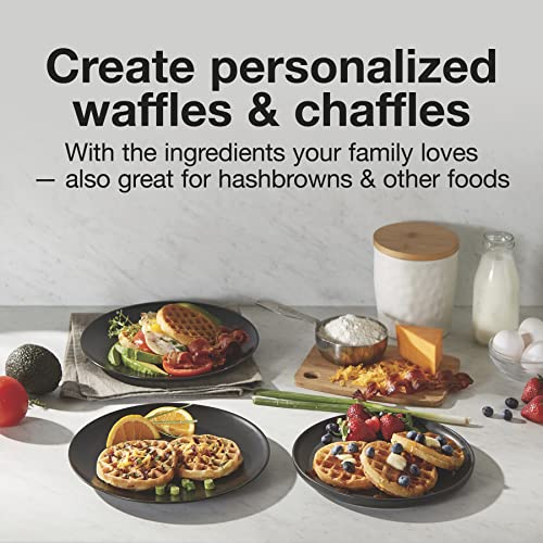  Double Mini Waffle Maker Machine With 4” Round Non-stick Grids, Makes 2 Personalized Individual Breakfast Chaffles And Hashbrowns, Compact, Black (26102)