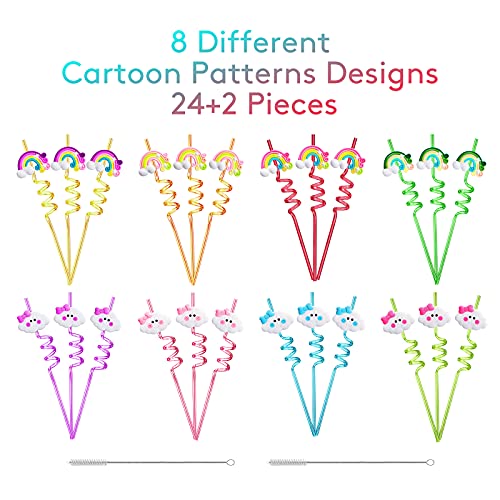  Ainbow Birthday Party Supplies Drinking Plastic Straws 24 For Kids Girls Boys Rainbow Cloud Party Favors Decorations With 2 Cleaning Brushes - Set Of 26 (8 Styles)
