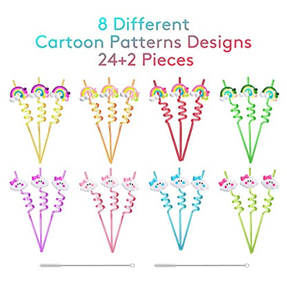  Ainbow Birthday Party Supplies Drinking Plastic Straws 24 For Kids Girls Boys Rainbow Cloud Party Favors Decorations With 2 Cleaning Brushes - Set Of 26 (8 Styles)