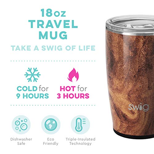  18oz Insulated Coffee Mug With Handle & Lid, Cup Holder Friendly, Dishwasher Safe, Stainless Steel Travel Mugs Insulated For Hot And Cold Drinks (Black Walnut)