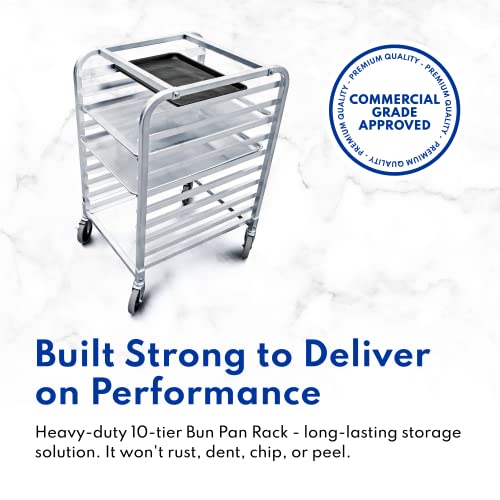  New Star Foodservice 36510 Commercial-Grade Aluminum 10-Tier Sheet Pan/Bun Pan Rack, 26" L X 20" W X 38" H With Brake Wheels