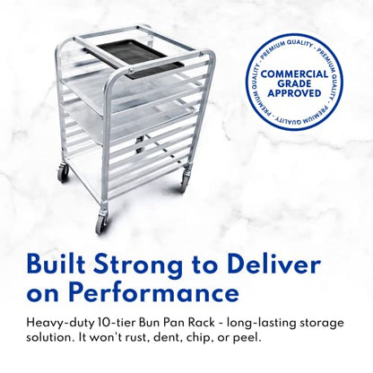  New Star Foodservice 36510 Commercial-Grade Aluminum 10-Tier Sheet Pan/Bun Pan Rack, 26" L X 20" W X 38" H With Brake Wheels