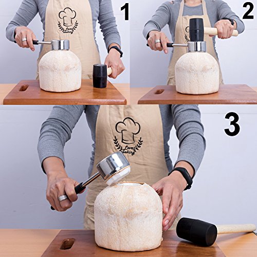  Coconut Opener Tool Set For Young Coconuts – Super Safe & Easy To Use Coconut Opening Tool – Food Safe Stainless Steel Coconut Opener Set With Hammer