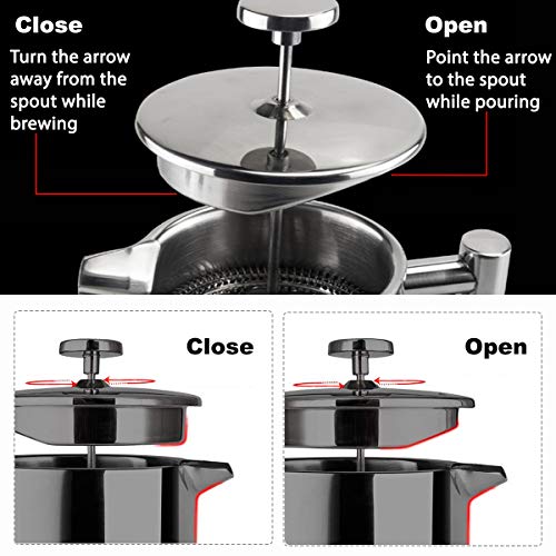 French Press Coffee Maker Stainless Steel Double Wall Insulated Large Capacity 1 Liter 1000ml 34oz 8Cup And Dishwasher Safe Metal Coffee-Press For Camping Travel Silver
