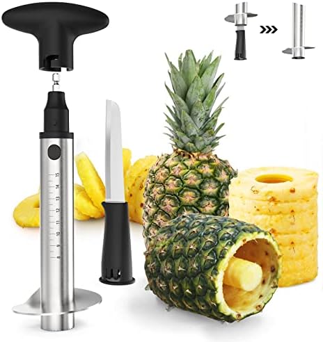  Pineapple Corer With Knife, [Upgraded, Electric & Manual] Stainless Steel Fruit Pineapple Cutter With Electric Drill Accessory, Pineapple Slicer Core Remover Kitchen Tool With Measure Mark