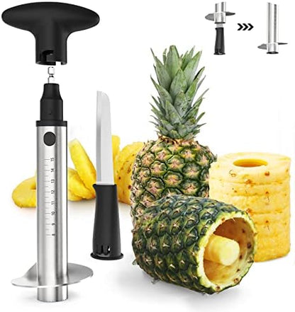  Pineapple Corer With Knife, [Upgraded, Electric & Manual] Stainless Steel Fruit Pineapple Cutter With Electric Drill Accessory, Pineapple Slicer Core Remover Kitchen Tool With Measure Mark