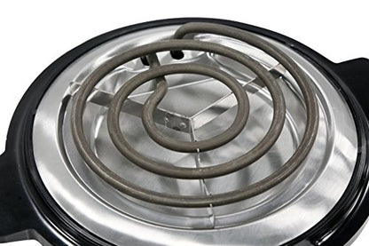  SB-300X Single Countertop Coiled Burner, 1000 Watts Electric Hot Plate, Temperature Controls, Power Indicator Lights, Easy To Clean, Black