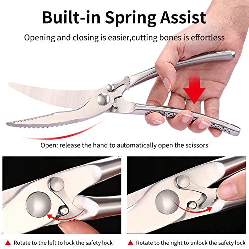  Itchen Scissors, Heavy Duty Poultry Shears Professional Kitchen Shears With Lock, Dishwasher Safe Stainless Steel Never Rust Shears For Chicken, Turkey, Meat, Fish, Seafood, Vegetables