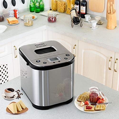  COSTWAY 2 LB Bread Maker Automatic Programmable Multifunctional Bread Machine With 15 Programs, 3 Loaf Sizes, 3 Crust Colors, 15 Hours Delay Timer, 1 Hour Keep Warm (15 Programs 710W)