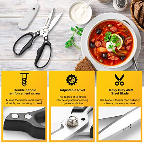  Kitchen Shears, CFONRUAI Heavy Duty Kitchen Scissors, Poultry Shears With Cover, 4MM Thick Stainless Steel Sharp Cooking Scissors, Multipurpose Scissors For Chicken, Bone, Poultry, Vegetable, Fish