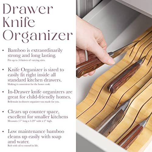  Bellemain 100% Pure Bamboo In Drawer Knife Block | Knife Drawer Organizer | Store Knives Safely With The Blades Down | Storage Solution For Your Kitchen | Knife Organizer Drawer Insert