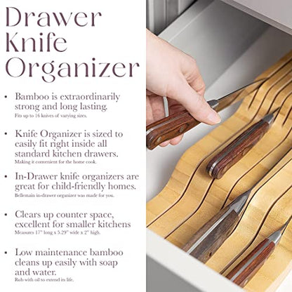  Bellemain 100% Pure Bamboo In Drawer Knife Block | Knife Drawer Organizer | Store Knives Safely With The Blades Down | Storage Solution For Your Kitchen | Knife Organizer Drawer Insert