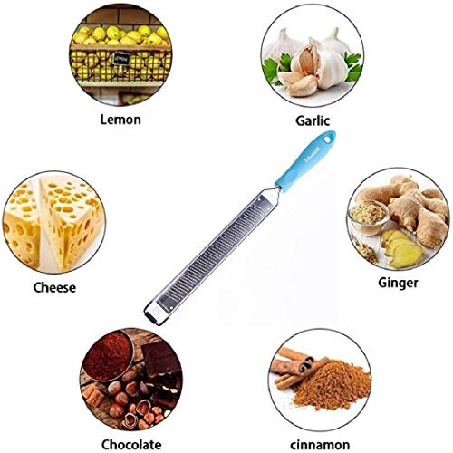  Lemon Zester Cheese Grater Longer Razor Sharp Stainless Steel Blade With Protective Cover Great For Lemon Parmesan Cheese Chocolate Nutmeg Garlic Ginger(Blue)