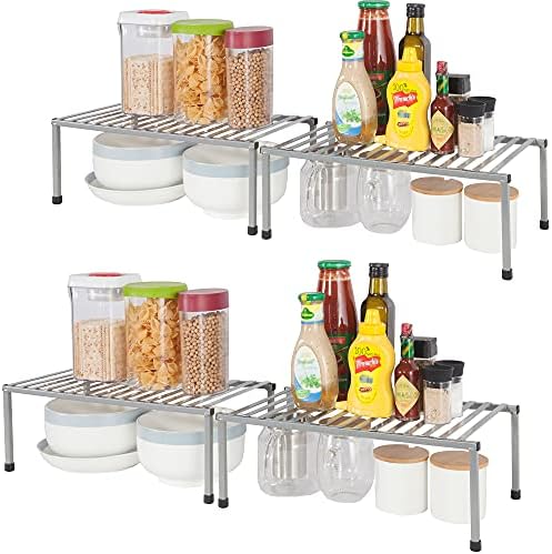  STORAGE MANIAC 2-Pack Expandable Kitchen Counter & Cabinet Shelf Organizer,Brown