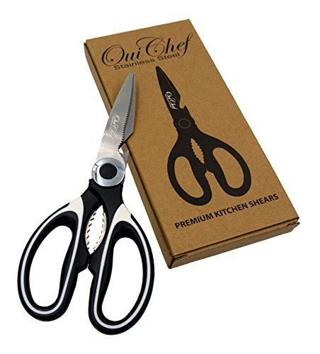  Kitchen Shears, Chef Scissors, Poultry Shears, Meat Shears, Kitchen Scissors With Premium Stainless Steel Blades & Sure-Grip Ergonomic Handles (White-Single)
