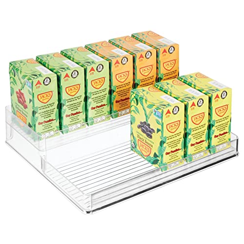  Plastic Kitchen Food Storage Organizer Shelves, Spice Rack Holder For Cabinet, Cupboard, Countertop, Pantry - Holds Jars, Baking Supplies, Canned Food - 2 Levels - 4 Pack - Clear