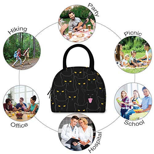  Cat Lunch Bag For Women Cute Reusable Tote Bag Cooler Black Insulated Lunch Box For School Office Picnic Kids Adults Children