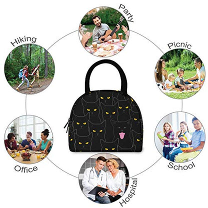  Cat Lunch Bag For Women Cute Reusable Tote Bag Cooler Black Insulated Lunch Box For School Office Picnic Kids Adults Children