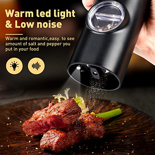  ULEX Electric Pepper Grinder Or Salt Mill, Battery Powered Pepper Mill With 5 Level Adjustable Coarseness, LED Light, One Handed Operation Salt And Pepper Grinder For Kitchen, Restaurant And BBQ