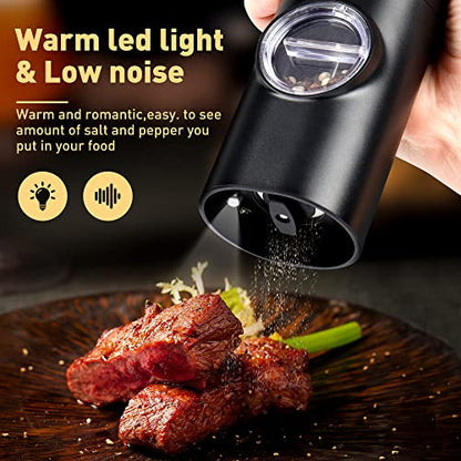  ULEX Electric Pepper Grinder Or Salt Mill, Battery Powered Pepper Mill With 5 Level Adjustable Coarseness, LED Light, One Handed Operation Salt And Pepper Grinder For Kitchen, Restaurant And BBQ