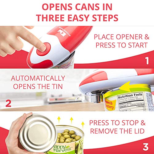  Auto Electric Can Opener: Open Your Cans With A Simple Push Of Button - Automatic, Hands Free, Smooth Edge, Food-Safe, Battery Operated, YES YOU CAN (Red)