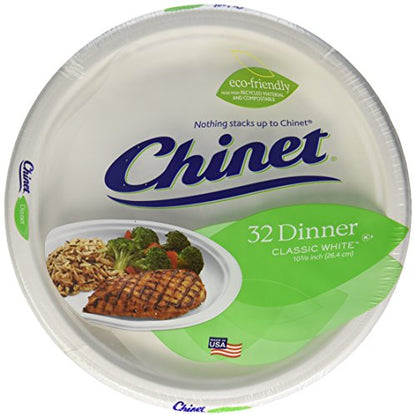  Chinet Classic White Dinner Plates, 32 Ct