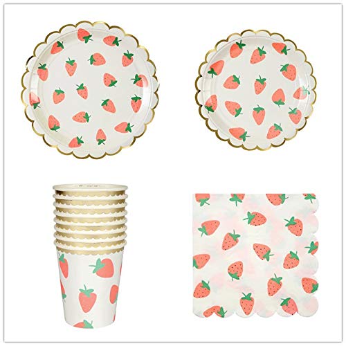  Strawberry Theme Party Tableware Set,Disposable Dinnerware Decoration Supplies Including Dinner Plates,Napkins And Cups For Fruit Party, Picnic, Wedding Baby Shower - Serve 20 Guests