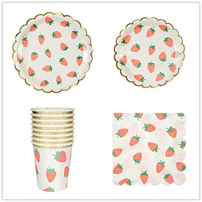  Strawberry Theme Party Tableware Set,Disposable Dinnerware Decoration Supplies Including Dinner Plates,Napkins And Cups For Fruit Party, Picnic, Wedding Baby Shower - Serve 20 Guests