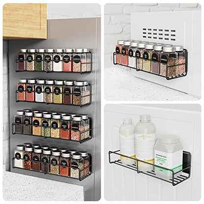  Mystozer 4 Pack Magnetic Spice Rack Organizer, Space Saver For Refrigerator And Microwave Oven, Metal Fridge Shelf, Black