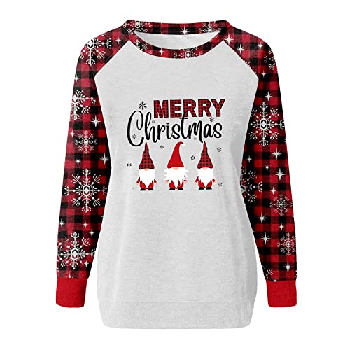  Womens Causal Loose Crewneck Cute Loose Tops Sweatshirts Long Sleeve Christmas Print Plus Size Pullover Top Streetwear