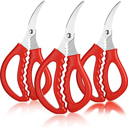  Kitchen Seafood Scissors Multifunctional Stainless Steel Shears Seafood Fish Crab Shrimp Lobster Scissors For Kitchen Seafood Peeling Tools (3, Red)