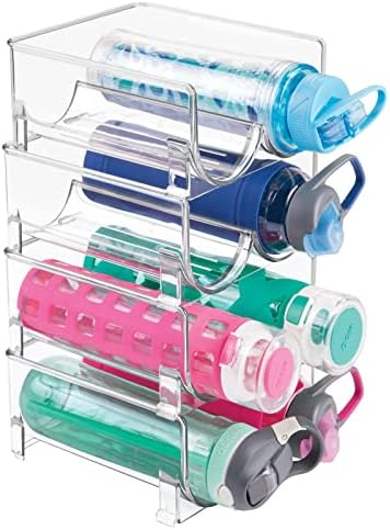  MDesign Stackable Plastic 3 Bottle Refrigerator Wine Rack - Kitchen Storage Organizer For Champagne, Wine Or Water Bottles - Stacking Wine Organizer For Fridge - Ligne Collection - 2 Pack - Clear