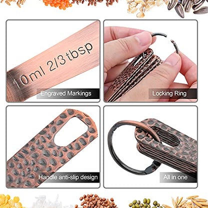 GENERIC Measuring Spoons Set, Copper Measuring Spoons Set, 7 Bronze Measuring Spoons With Leveler, Stainless Steel Baking Measurer Spoons, Kitchen Measurement Spoons Set Of 8, A: Copper